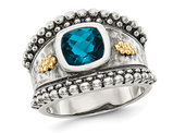 1.80 Carat (ctw) London Blue Topaz Ring in Antiqued Sterling Silver with 14K Gold Accent